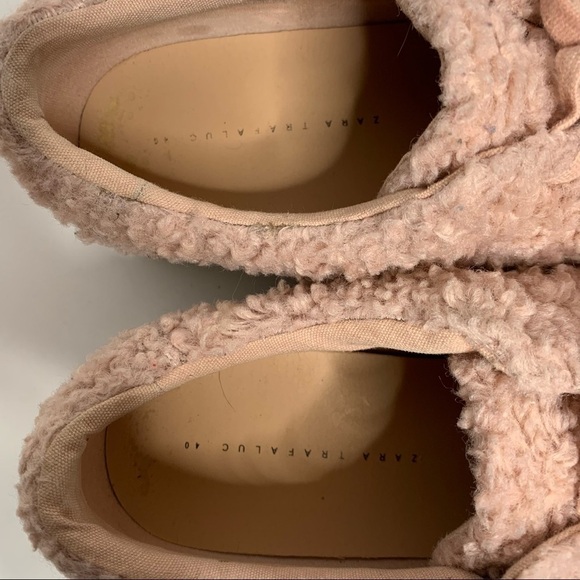 Zara Pink Faux Sherpa Lace Up Platform Fashion Sneakers - Picture 11 of 16